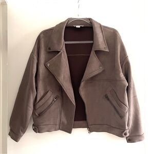 NWOT Women’s Mocha Faux Suede Moto Jacket, size Small